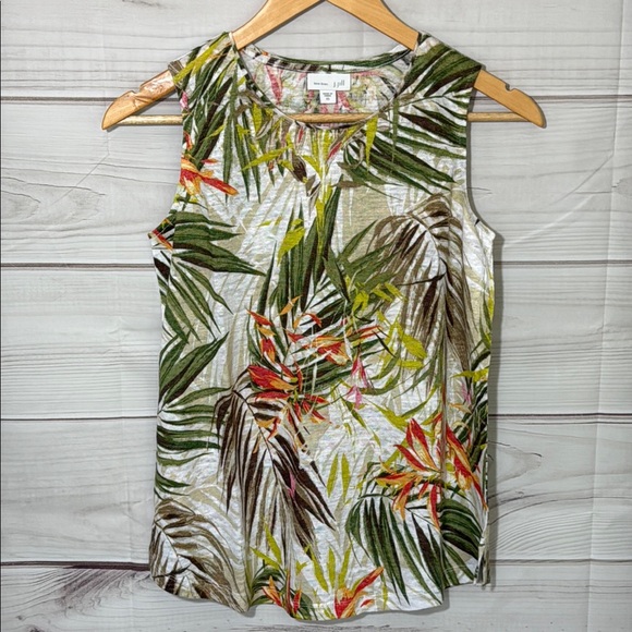 NWT J. Jill Cream Sleeveless Tank Top with Tropical Print Size XS - Picture 1 of 6